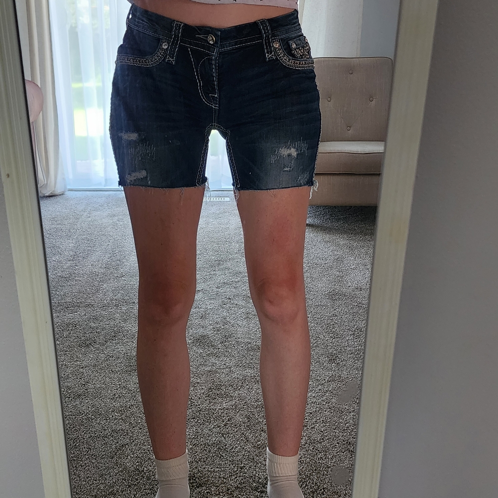 Rock Revival Luiza Dark Blue Distressed Jean Shorts